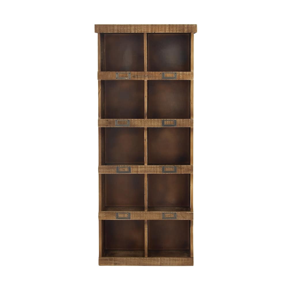 Wood 10 Cubby Wall Shelf - Brown - Roche River Decor - 7"W x 18"L x 42"H