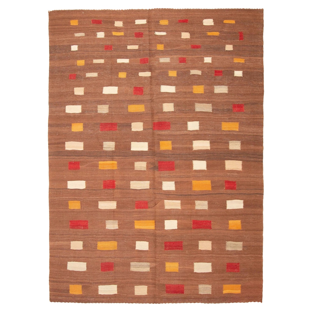 ECARPETGALLERY Flat-Weave Ankara FW Brown Wool Kilim - 7'0 x 9'10