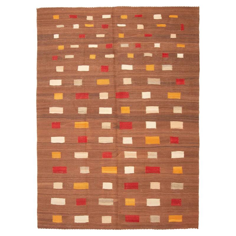 ECARPETGALLERY Flat-Weave Ankara FW Brown Wool Kilim - 7'0 x 9'10 - Brown - 7'0 x 9'10