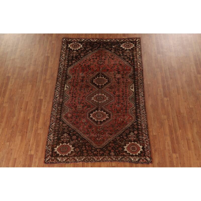 Vegetable Dye Qashqai Persian Antique Rug Hand-knotted Wool Carpet - 5'4"x 8'4"