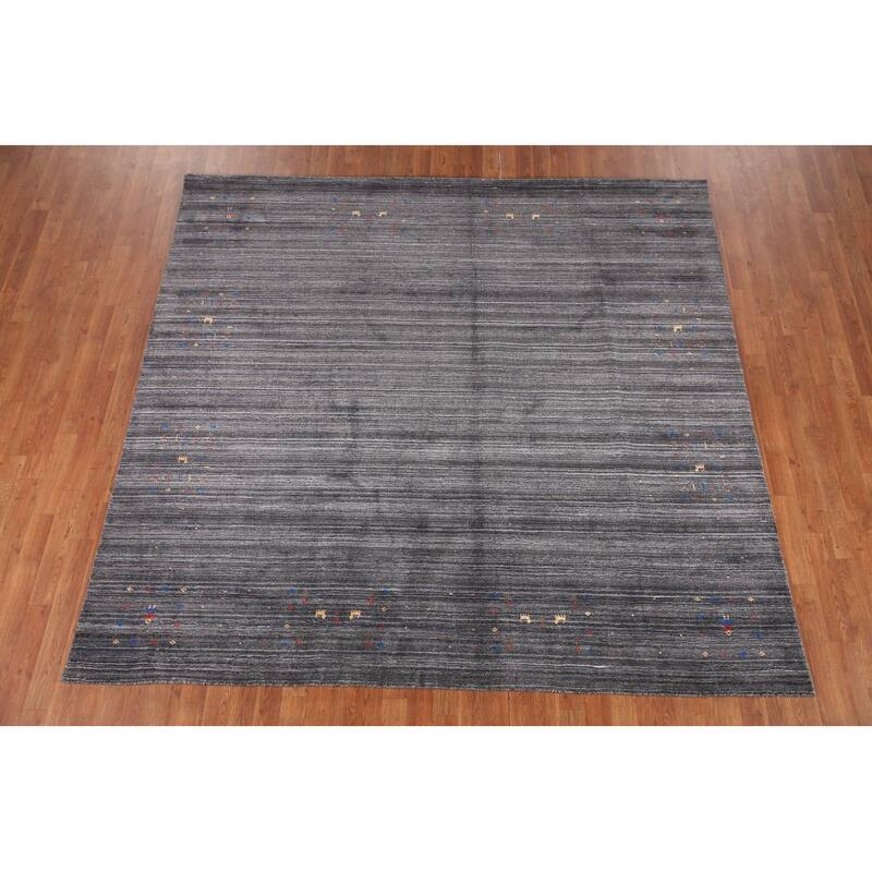 Striped Gabbeh Oriental Square Area Rug Hand-Knotted Wool Carpet - 8'1" x 7'10"