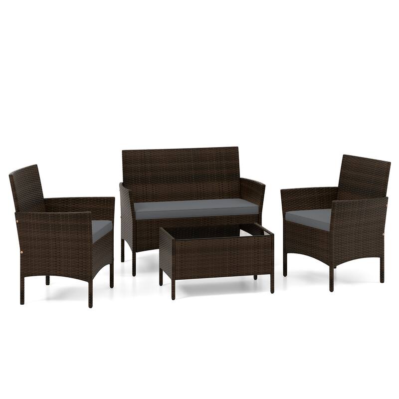 Gymax 4 Piece Patio Rattan Conversation Set Outdoor Wicker Furniture