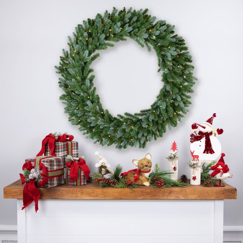 Pre-Lit Artificial Blue Spruce Christmas Wreath - 48" - Clear