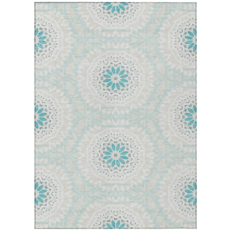 HomeRoots Floral Medallion Transitional Rectangle Outdoor Rug