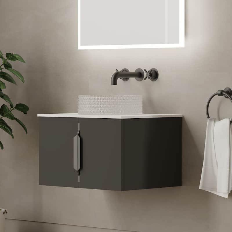 Thin Modern White Solid Surface Vanity Countertop - Sizes 24", 30", 36", 48", 60", 72", 84"