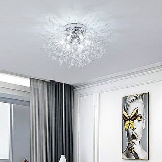 6-Light Crystal Firework Chandelier Ceiling Light Gold/Chrome LED Glam - 23.6''