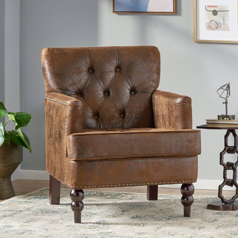 Brown Microfiber Tufted Club Chair with Contemporary Design