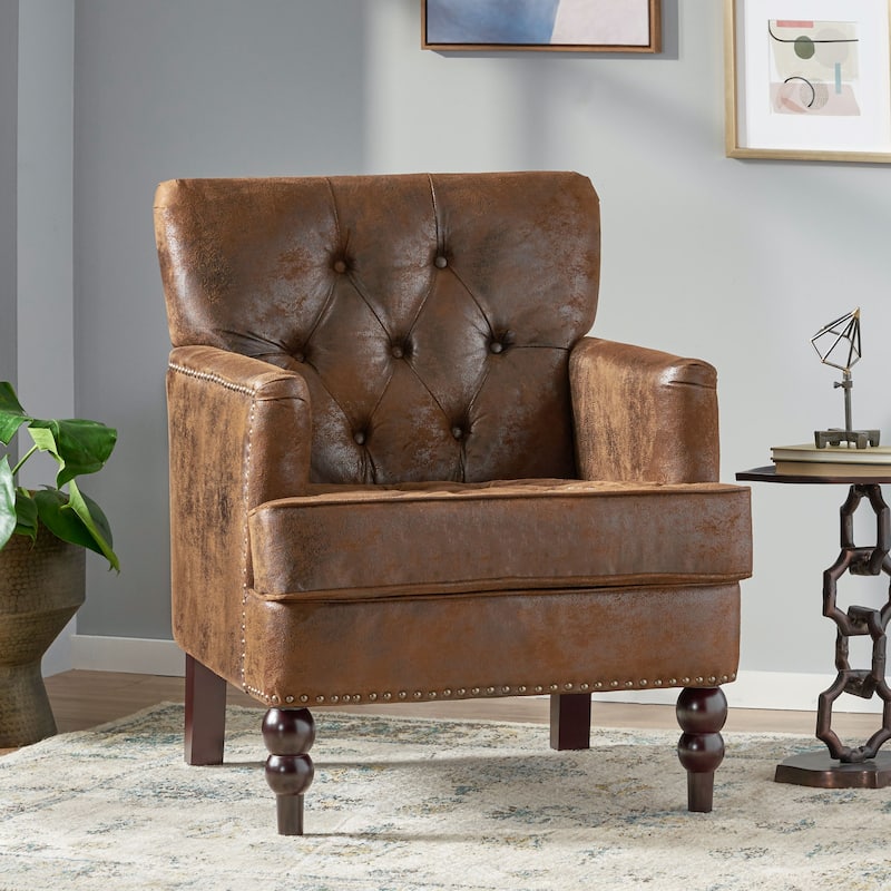 Tufted Microfiber Club Chair with Nailhead Trim - Classic Design