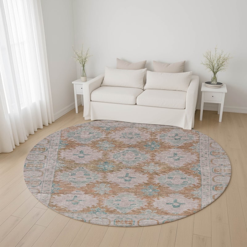 Premium Washable Super Soft Vintage Traditional Mayfield Rug - Terracotta - 8' x 8'