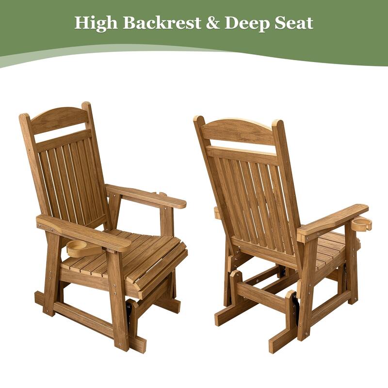 Poly Lumber Patio Glider for One Person with Cup Holders, HIPS Material, All-Weather Resistant