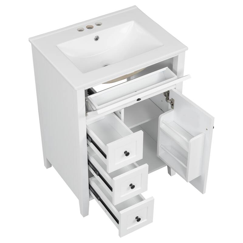 Roomfitters 24" Bathroom Vanity with Sink, Solid Wood Legs, 4 Drawers & Cabinet with Adjustable Shelf