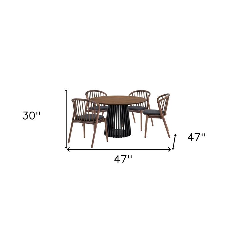 HomeRoots Five Piece Brown and Black Round Dining Set with Four Chairs