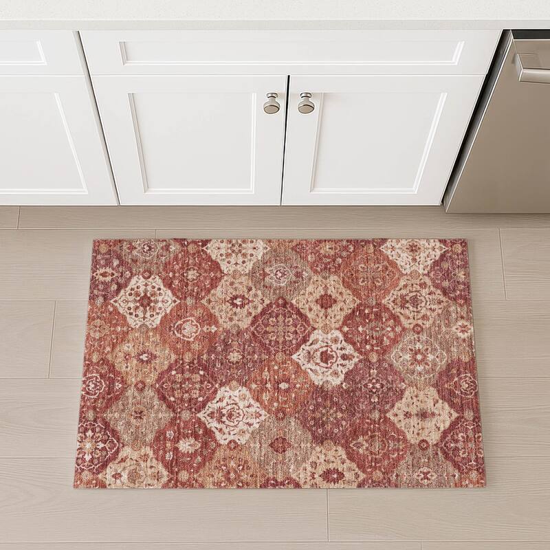 Machine Washable Indoor/ Outdoor Traditional Panel Chantille Rug