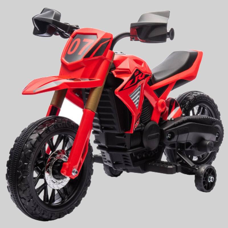 Electric Kids Dirt Bike, 6V Battery-Powered Motorcycle with Horn, Start Sound & Training Wheels for 3-8 Years Old - Red