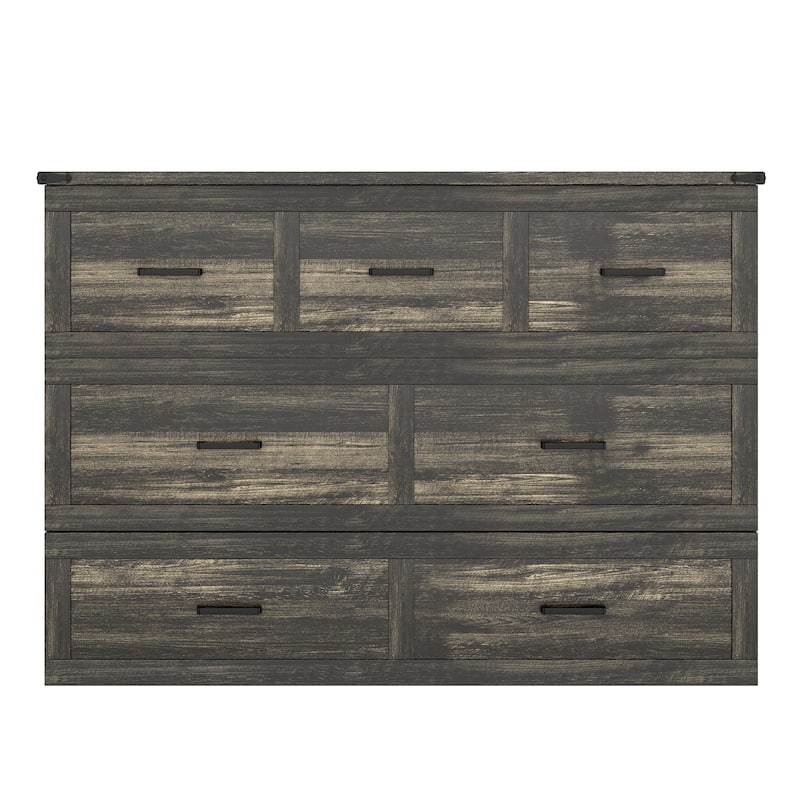 Queen Size Murphy Bed Cabinet with Charging Station, Space-Saving Wall Bed