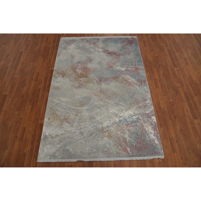 Machine Made Oriental Polyester Carpet Modern Abstract Greys & Charcoal Abstract Area Rug - 7' 5'' X 5' 2''