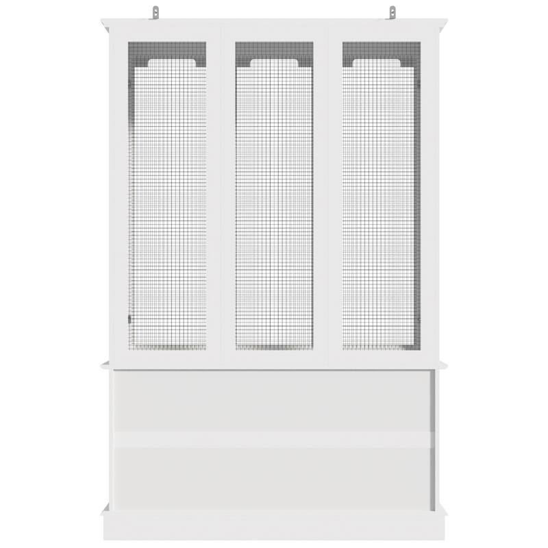 Indoor Bird Cage Cabinet with Storage Base, White Wooden Aviary with DIY Wire Mesh & Food Organizer