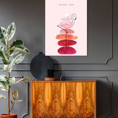 Oliver Gal 'Maggie P Chang - Flamingo and Stacked Stones' Animals Wall Art Canvas Print - Pink, Red