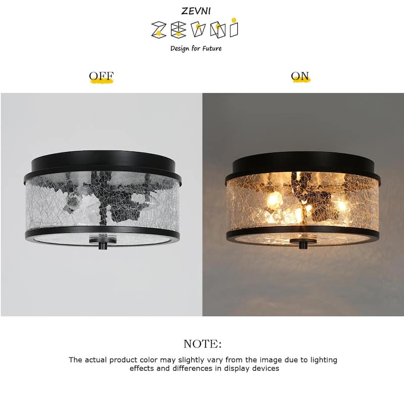 3-Light Modern Farmhouse Black Gold Drum Flush Mount Ceiling Light with Glass Shade - D12"×H6"