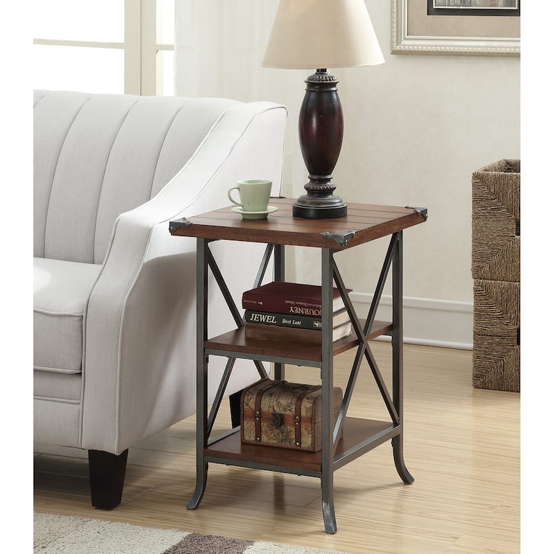 Convenience Concepts Brookline End Table with Shelves - Dark Walnut/Slate Grey