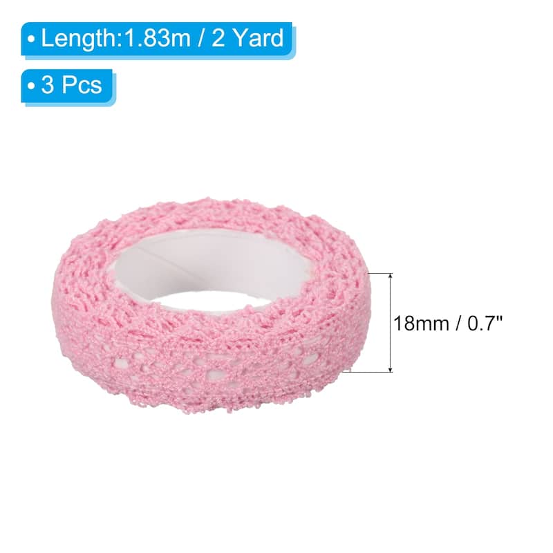 3pcs 0.7" Wide 2 Yards Self-Adhesive Lace Tape Ribbon for Craft - Pink