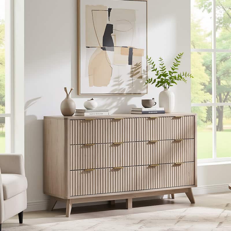 Fluted 6 Drawers Dresser, Modern Chest of Drawers, for Bedroom - White Alder