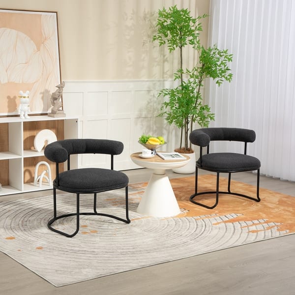 Boucle Dining Chairs Set of 2, Mid-Century Modern Curved Backrest - Main Image