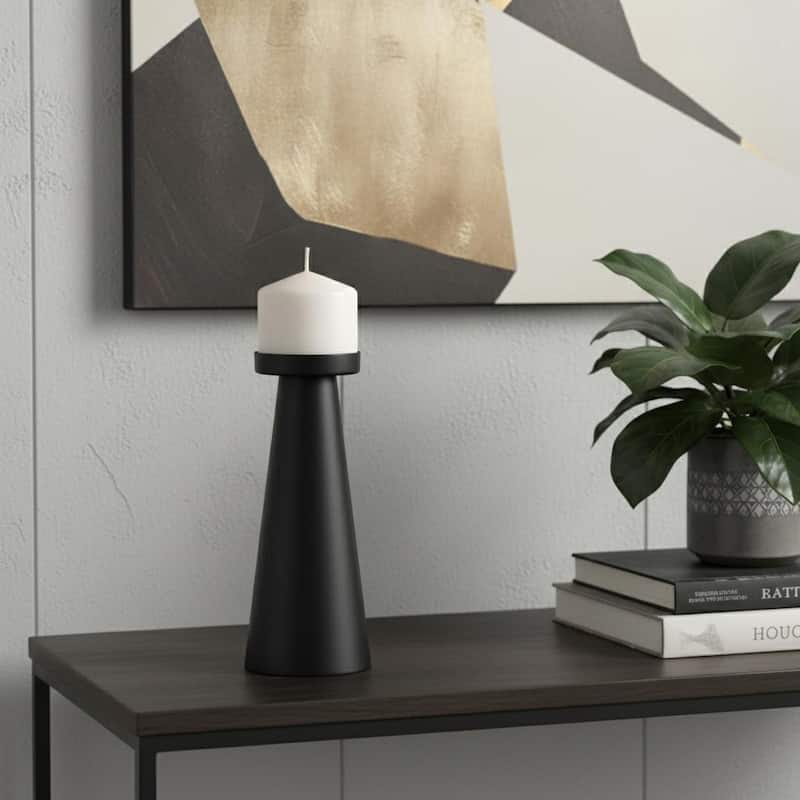 10" Black Metal Tabletop Pillar Candle Holder - Black