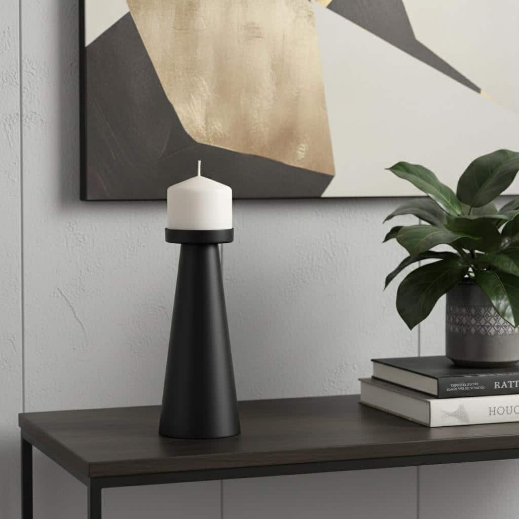 10" Black Metal Tabletop Pillar Candle Holder
