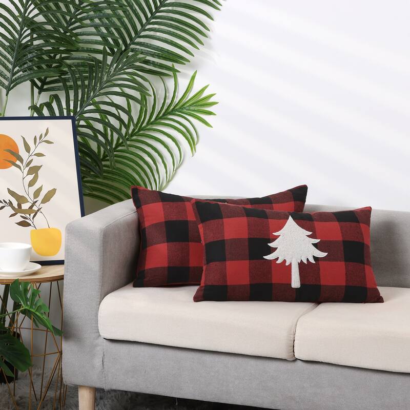 Pack of 2 Plaid Print Throw Pillow Covers, Farmhouse Cushion Covers