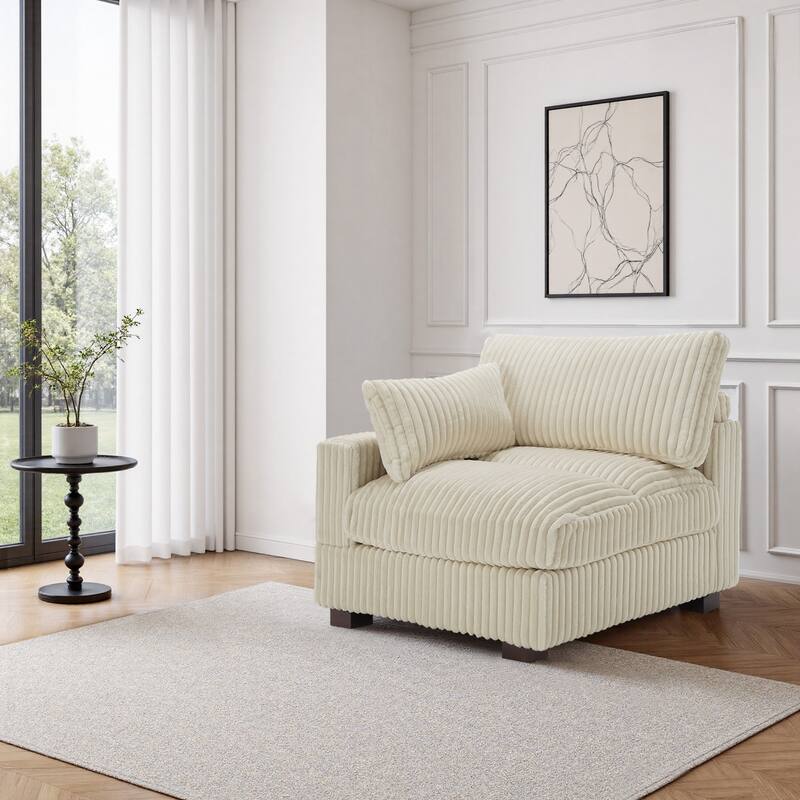 40"W Plush Corduroy Corner Accent Chair Sectional Module with Pillow