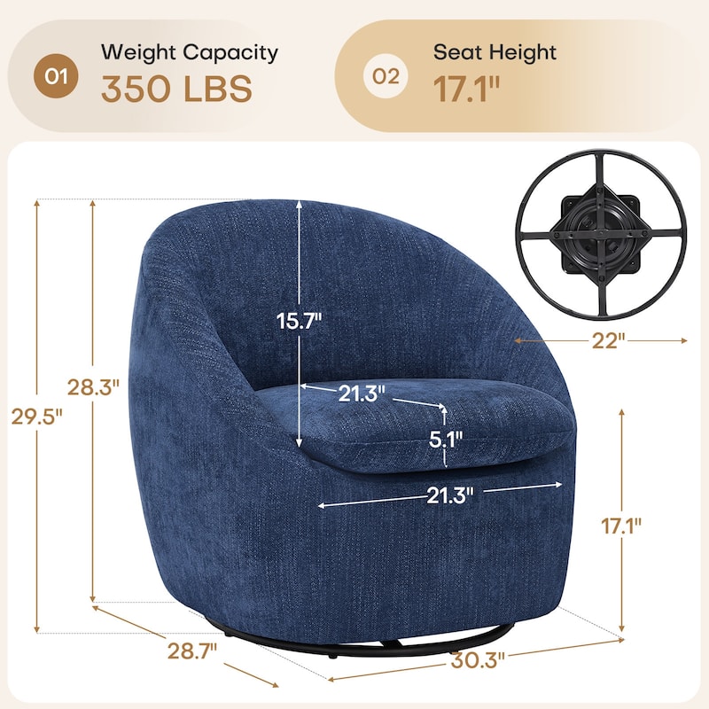 360° Swivel Chenille Upholstered Barrel Accent Chair Armchair - 30.3"W x 28.7"D x 29.5"H