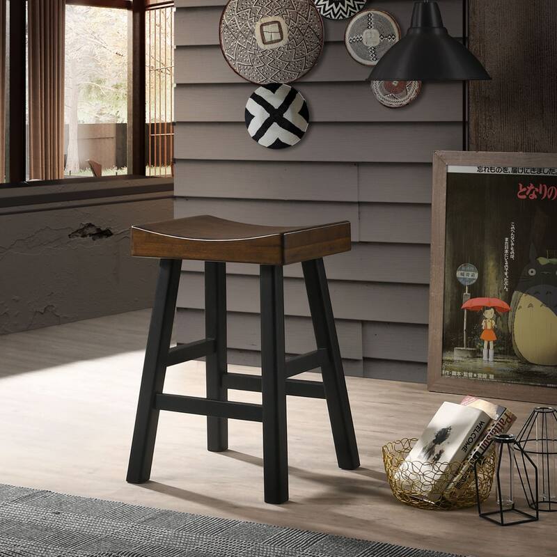 25" Brown and Black Counter Stool with Saddle Seat
