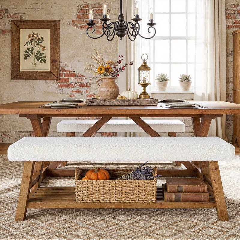 55 Inch Upholstered Shoe Rack Bench with Cushion for Entryway, Bedroom, Kitchen, Dining Room, Solid Wood Bench Seating