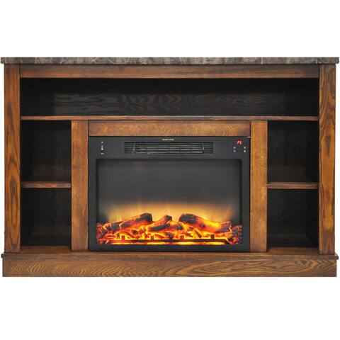 Hanover Oxford 47 In. Electric Fireplace with a Multi-Color LED Insert and Walnut Mantel