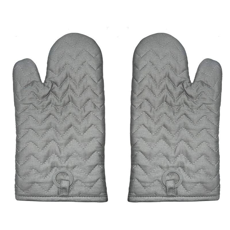 Grey Heat Resistant Thick Soft Quilted Lining Kitchen Oven Glove Mitts With Silicone Treatment - 1 Pair
