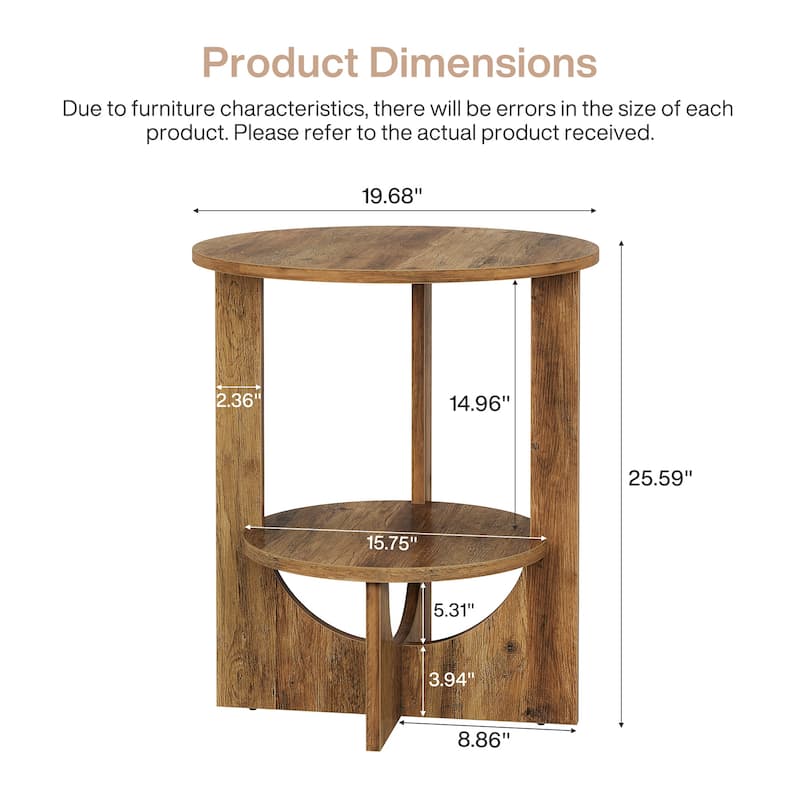 2-Tier Round End Table with Storage, Brown - 1-Piece