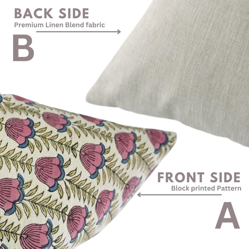 Fabdivine 12x20 Inch Handmade Floral Pillowcase for Couch, Bed, Chair or Gift Pink Soft Linen Throw Décor Cushion Cover, Lotus