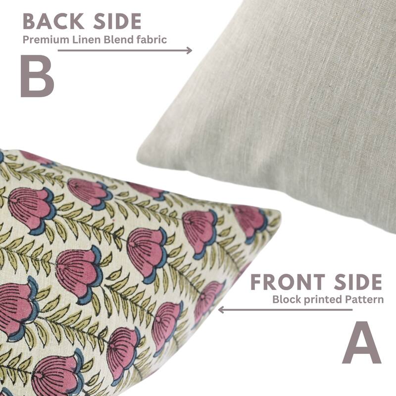 Fabdivine 14x36 Inch Handmade Floral Pillowcase for Couch, Bed, Chair or Gift Pink Soft Linen Throw Décor Cushion Cover, Lotus