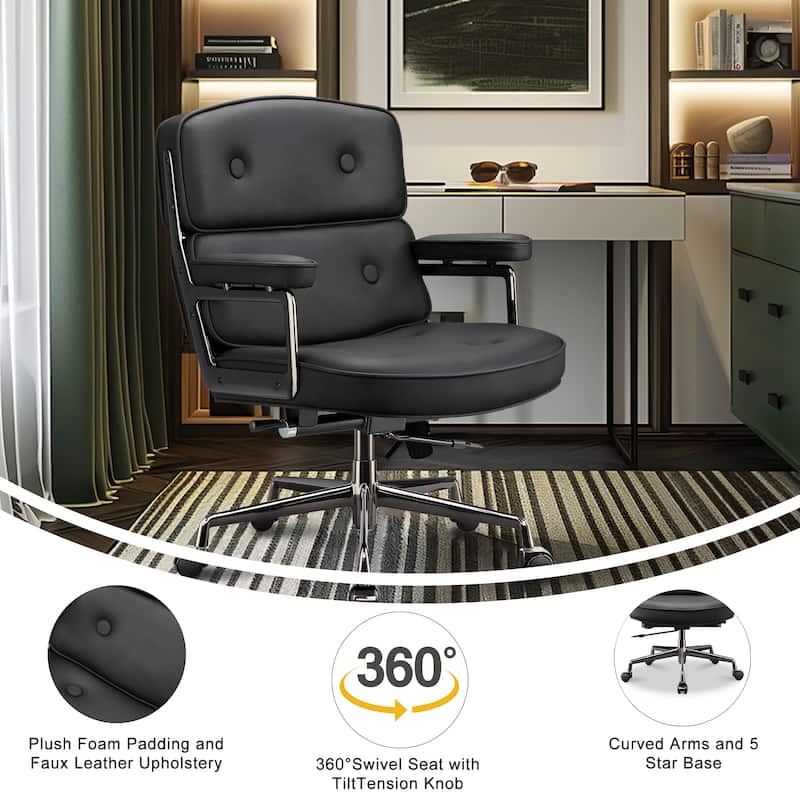 Lobby Lumbar Support Height Adjustable Leather Ergonomic Office Chair