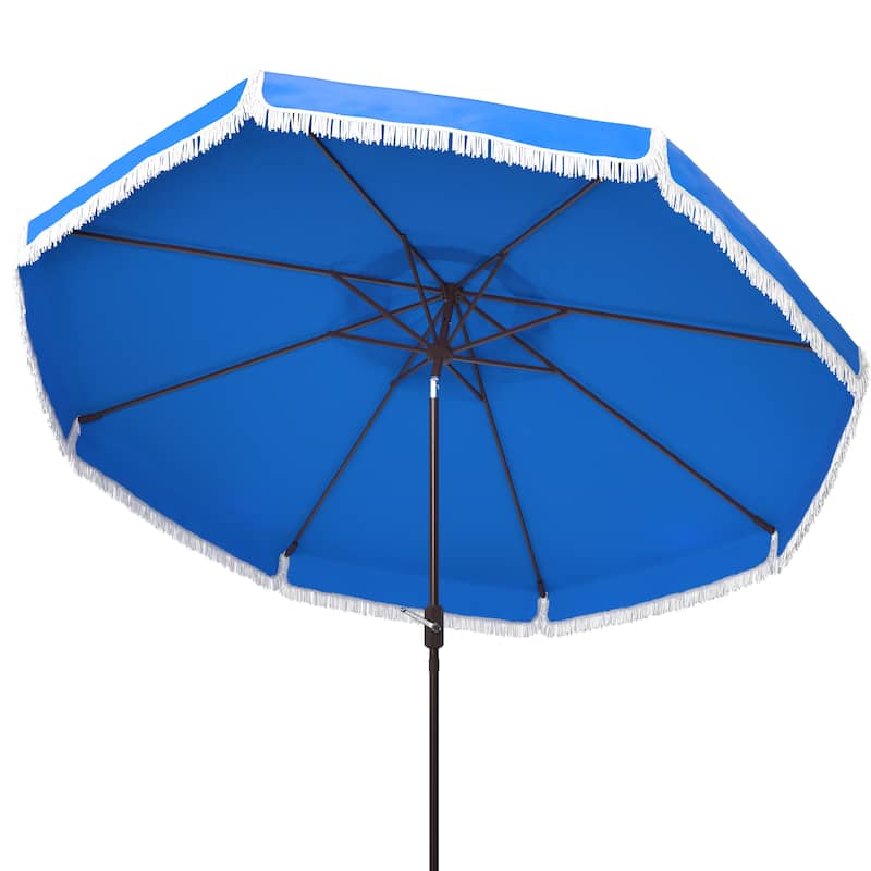 SAFAVIEH Ronette Fringe 9 Ft Crank Outdoor Umbrella - Pacific