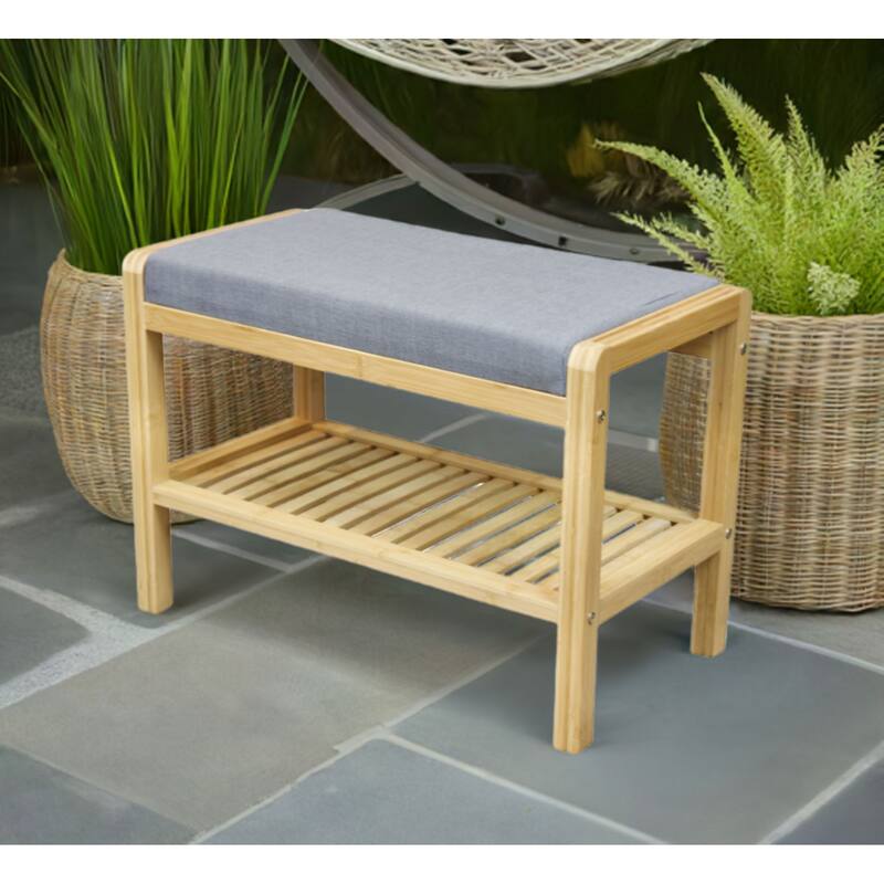 Ecostyle Solid Bamboo Padded Bench with Slatted Shelf