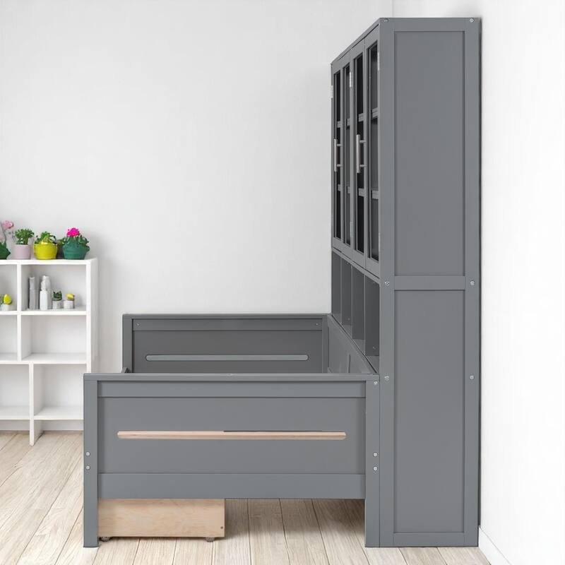 Multifunctional Twin/Full Daybed with Storage Cabinets, LED Lighting, and Shelves