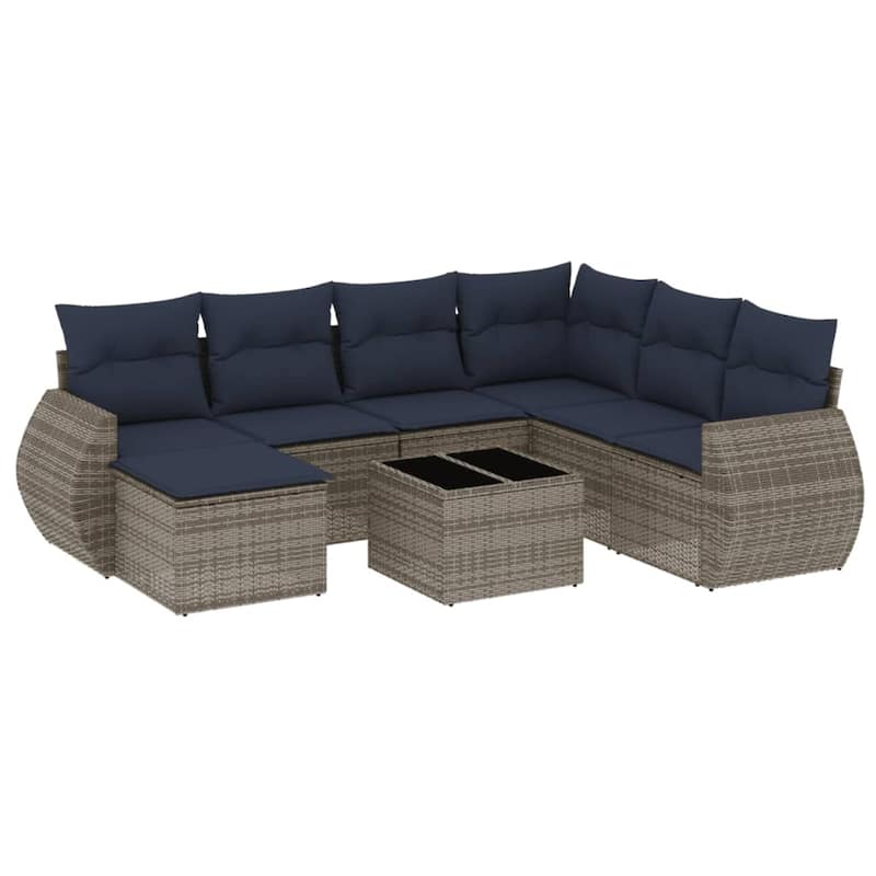 vidaXL 7 Piece Patio Sofa Set with Cushions Grey Poly Rattan - 24.4" x 24.4" x 27.2"