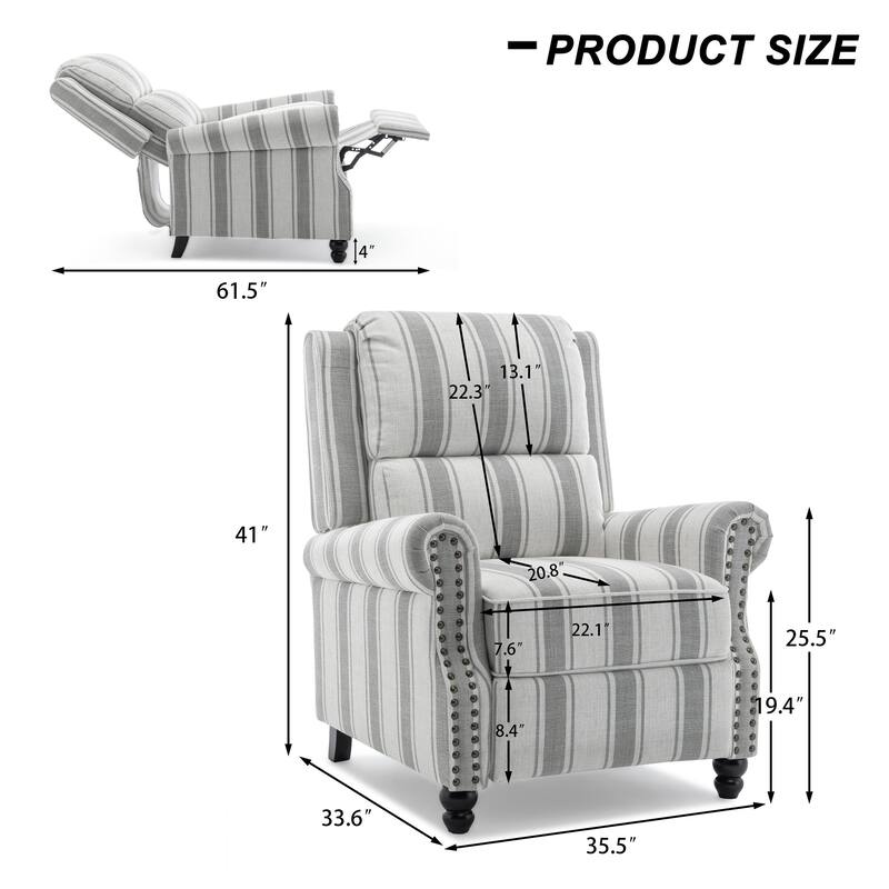 Alisa 35'' W Vegan Leather/ Linen Glider Push Back Recliner Chair