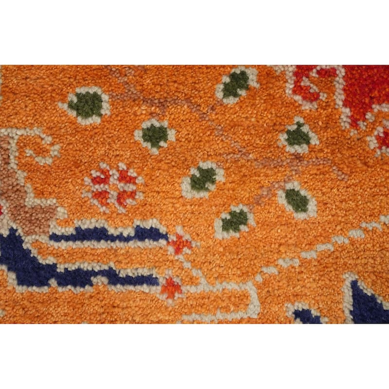 Hand Knotted Oriental 100% Wool Carpet Transitional All-Over Oranges & Rust Oushak Runner Rug - 7' 11'' X 2' 6''