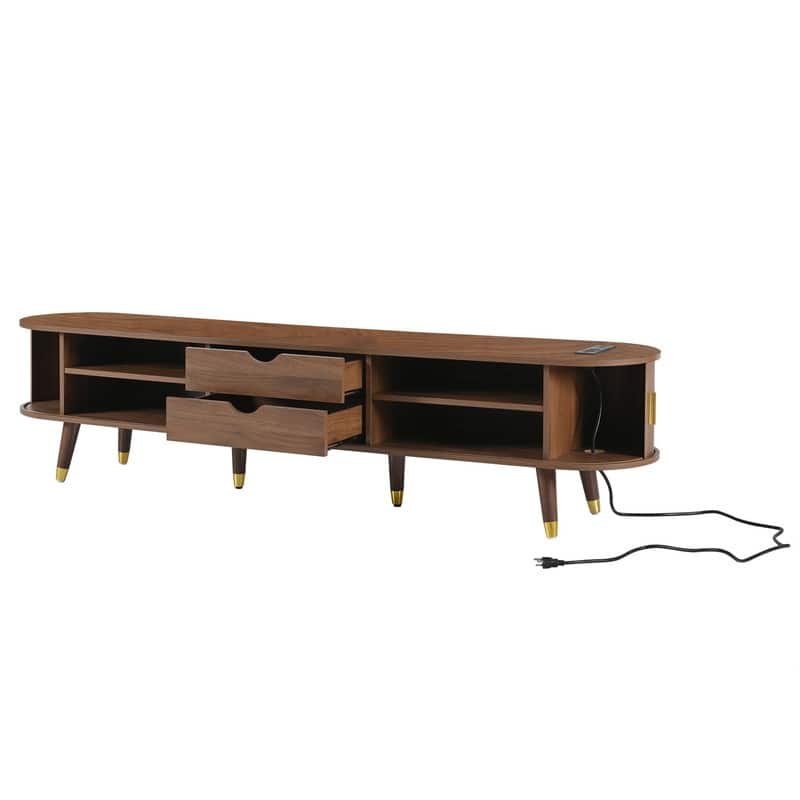 Mid-Century Modern Fluted TV Stand with Charging Station and Ample Storage for TVs Up to 80"