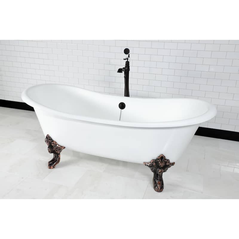 Kingston Brass Aqua Eden 72 Clawfoot Cast Iron Soaking Tub with Center
