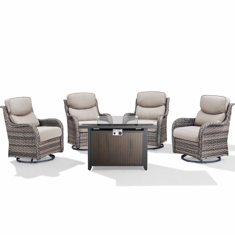 Pocassy Patio Sofa Swivel Chair Set with 43" Fire Pit Table