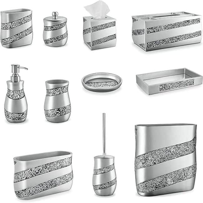 Creative Scents Silver Mosaic Toilet Bowl Brush and Holder Set - Gray